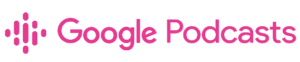 A pink google podcasts logo on a white background