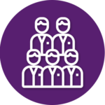 A group of people standing next to each other in a purple circle.