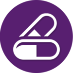 A white icon of a capsule in a purple circle.