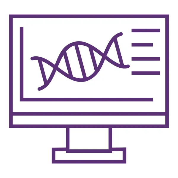 A computer monitor with a graph and a dna strand on it.