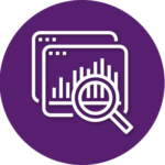 A magnifying glass is looking at a graph in a purple circle.