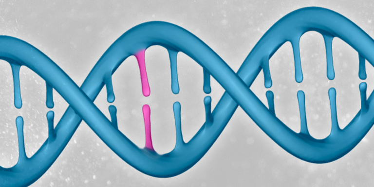 A close up of a blue dna molecule
