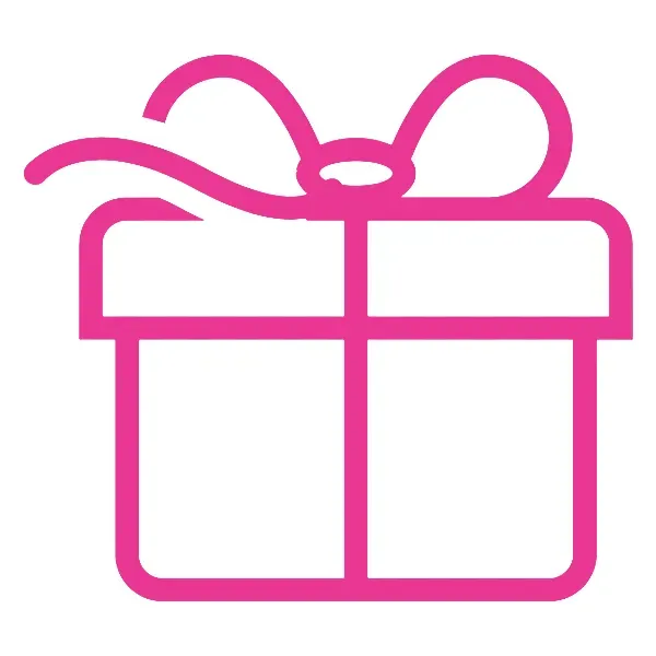 A pink gift box with a bow and ribbon on a white background.
