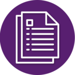A purple circle with a white icon of a stack of papers.