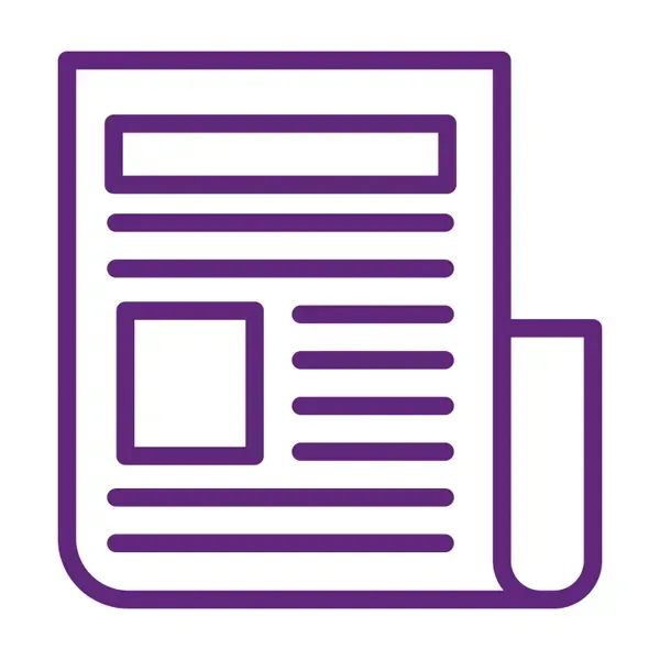 A purple icon of a newspaper on a white background.