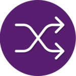 A purple circle with two white arrows pointing in opposite directions.