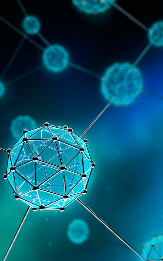 A computer generated image of a sphere with a blue background