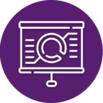 An icon of a presentation board with a magnifying glass on it.