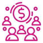 A group of people are standing around a dollar sign.