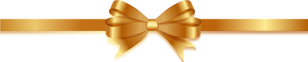 A gold ribbon with a bow on a white background.