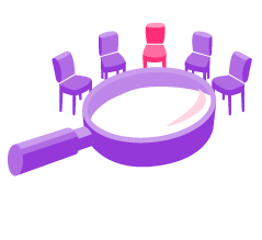 A group of chairs are sitting around a magnifying glass.