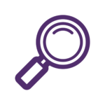 A purple magnifying glass icon on a white background.