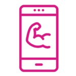 A cell phone with a muscle on the screen.