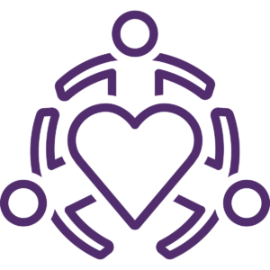 A group of people are sitting around a heart.