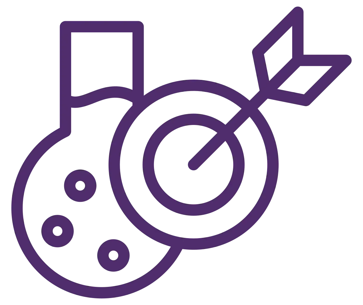 A purple icon of a target with an arrow in it.