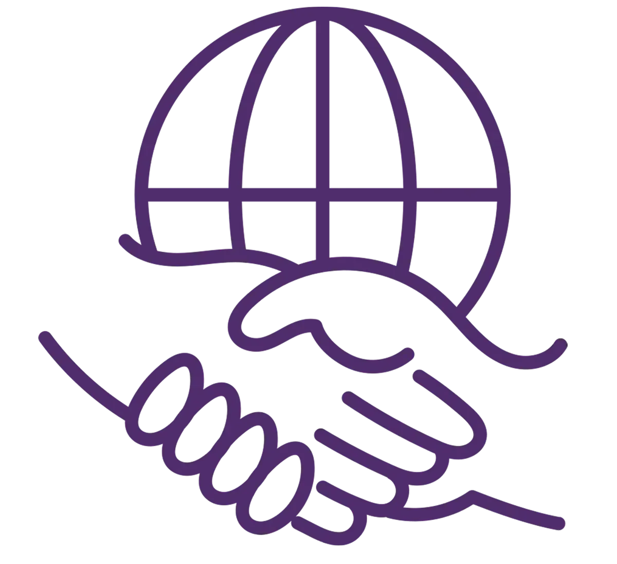 A handshake with a globe in the background.