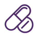 A purple icon of two pills on a white background.