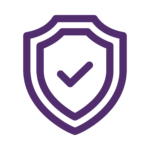A purple shield with a check mark inside of it.