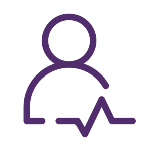 A purple icon of a person with a heartbeat line.