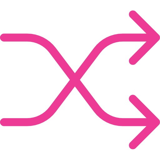 A pink x with two arrows pointing in opposite directions.