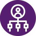 A purple circle with a white icon of a person in a circle.