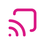 A pink icon of a wifi signal on a white background.