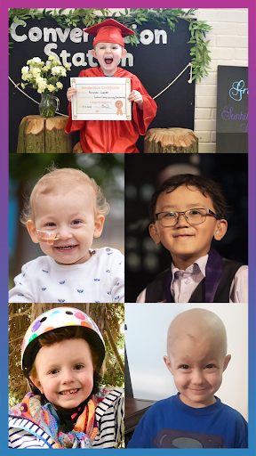 A collage of four children , one of whom is wearing a graduation cap and gown.