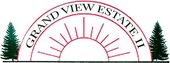 Logo with text "Grand View Estate II" above a sunburst design, flanked by pine trees.