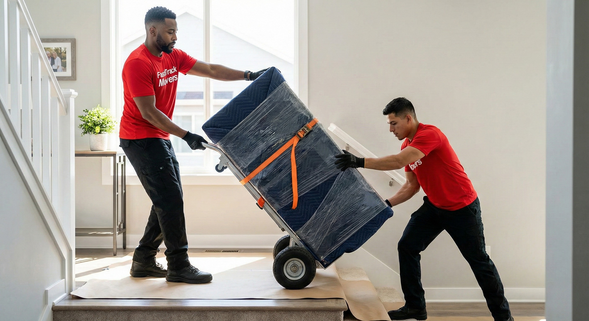 Fast Track Movers Handling Heavy Furniture on Stairs Fast Track Movers Handling Heavy Furniture on Stairs – Professional Fresno & Clovis Movers