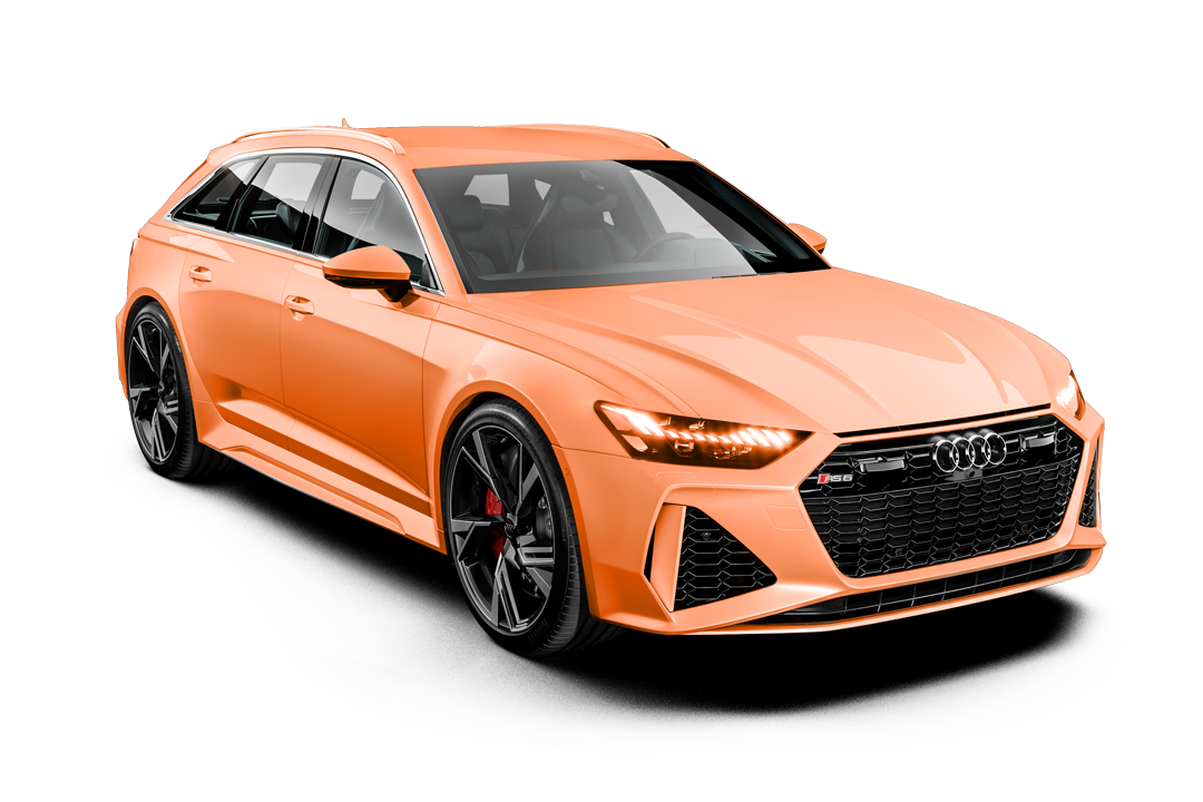 Orange sports sedan on a white background, shown in front-left view.