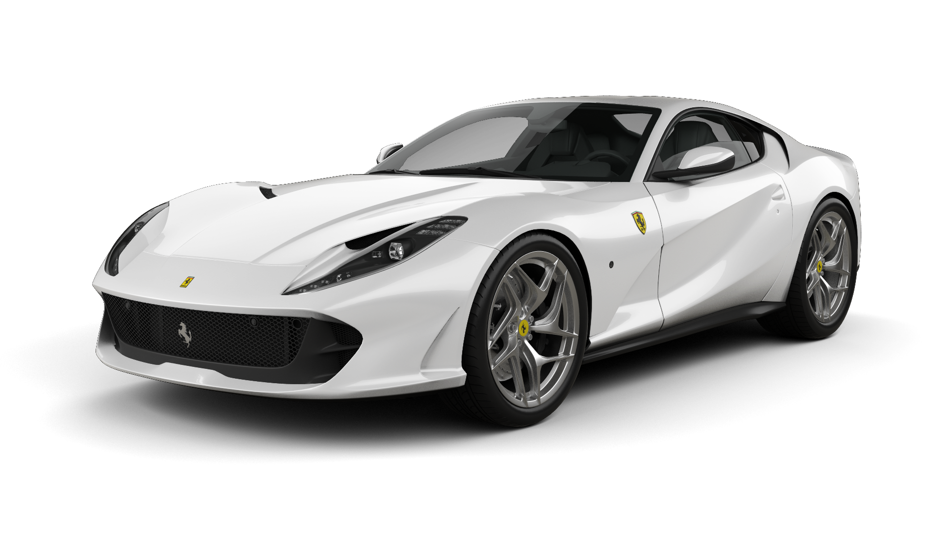 White Ferrari sports car on a white background, angled front view