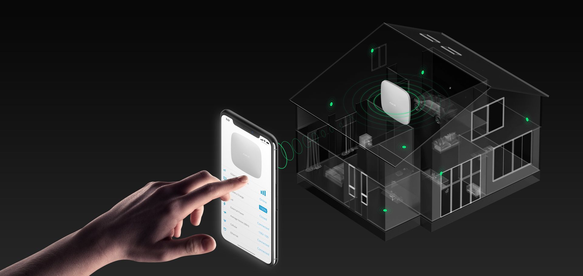 A Hand Interacts With a Smartphone, Controlling a Smart Home — Cussler NQ in Cannonvale, QLD