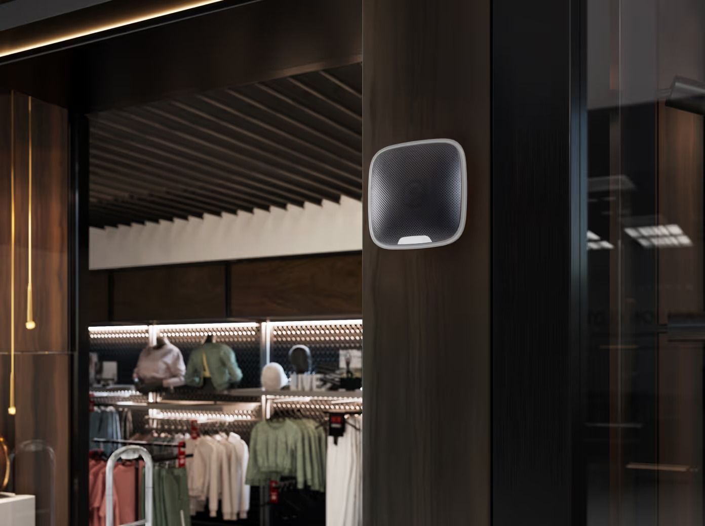Wireless Siren Mounted on a Dark Pillar Inside a Clothing Store — Cussler NQ in Mackay, QLD