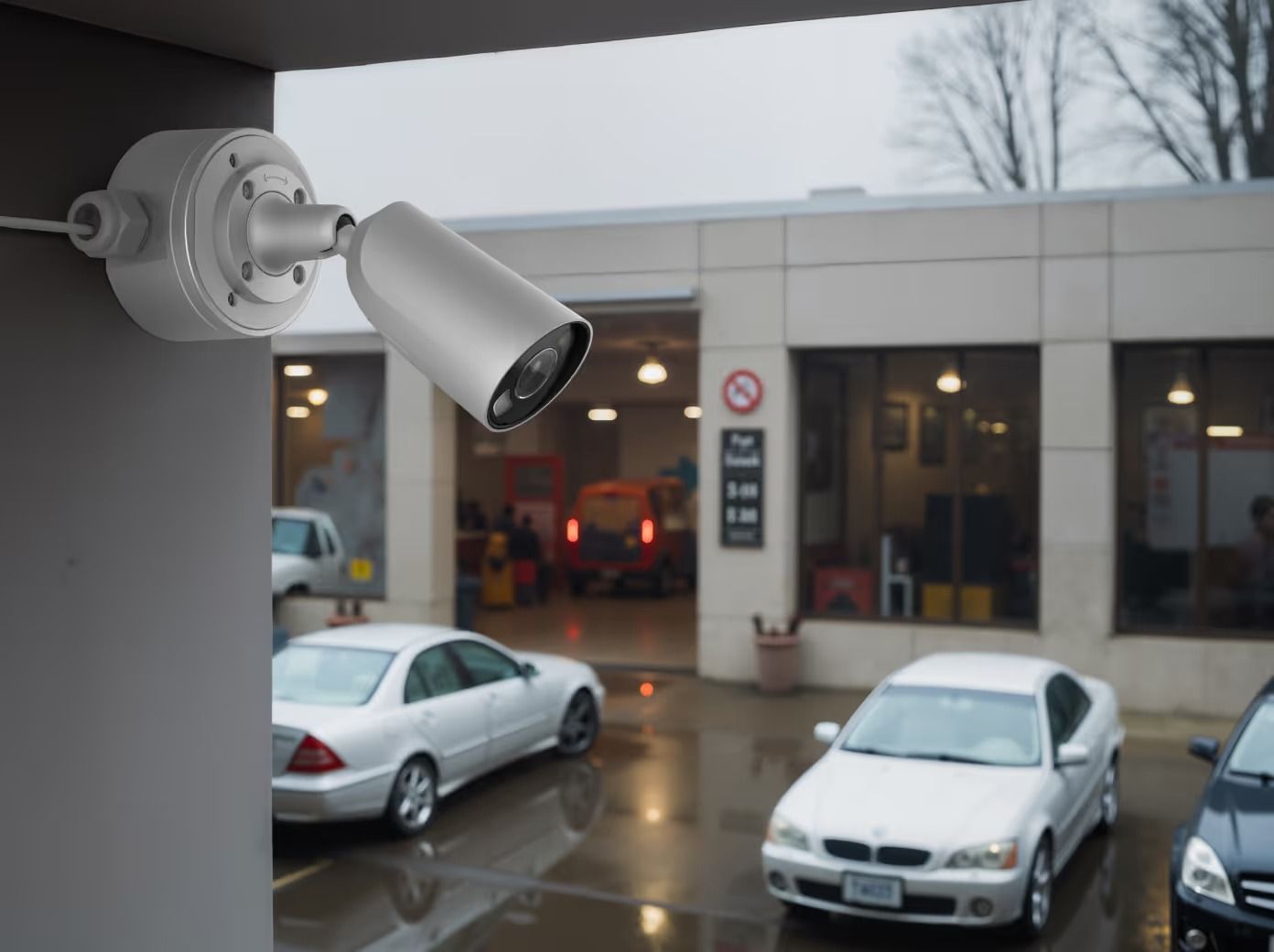 Security Camera Mounted on a Wall, Overlooking a Parking Lot — Cussler NQ in Cannonvale, QLD