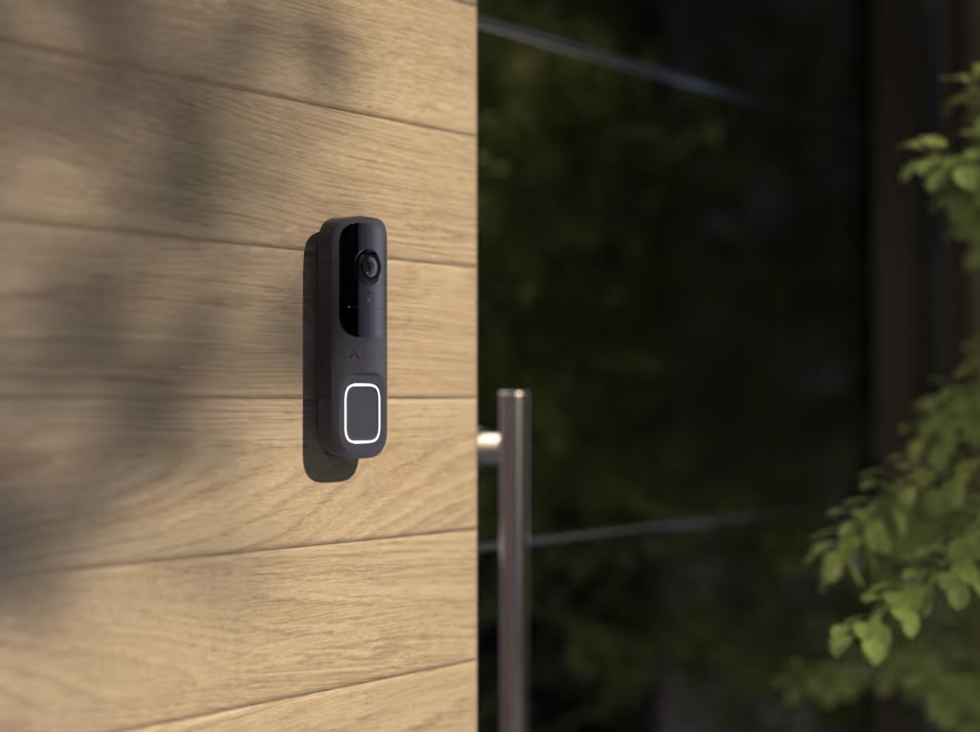 Black Doorbell Camera Mounted on a Wooden Door — Cussler NQ in Cannonvale, QLD