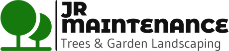 JR Maintenance Trees & Garden Landscaping logo with green tree icon and black text on white background