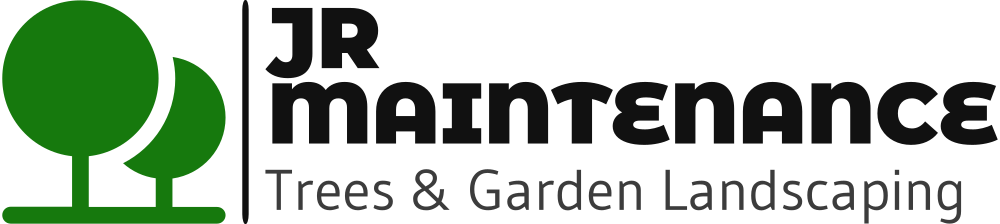 JR Maintenance Trees & Garden Landscaping logo with green tree icon and black text