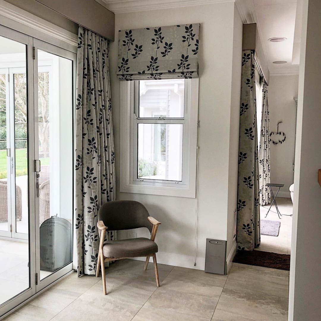 Stylish Curtains and Blinds with Leaf Design — Southern Blinds & Awnings In Balaclava NSW