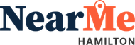 The logo for near me hamilton is blue and red