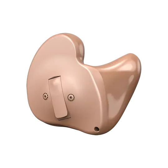 Beige, in-the-ear hearing aid.
