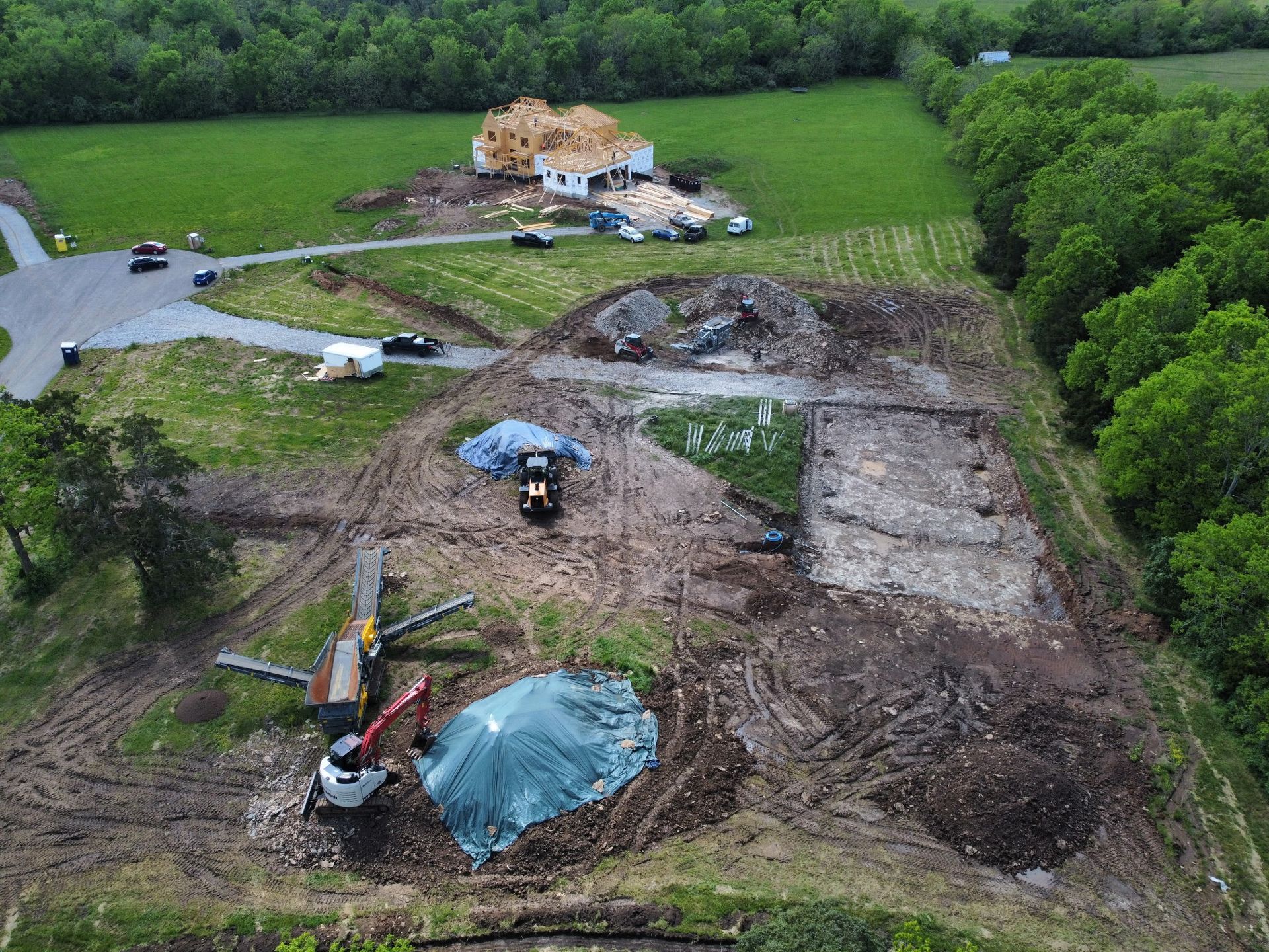 An aerial view of a construction site.