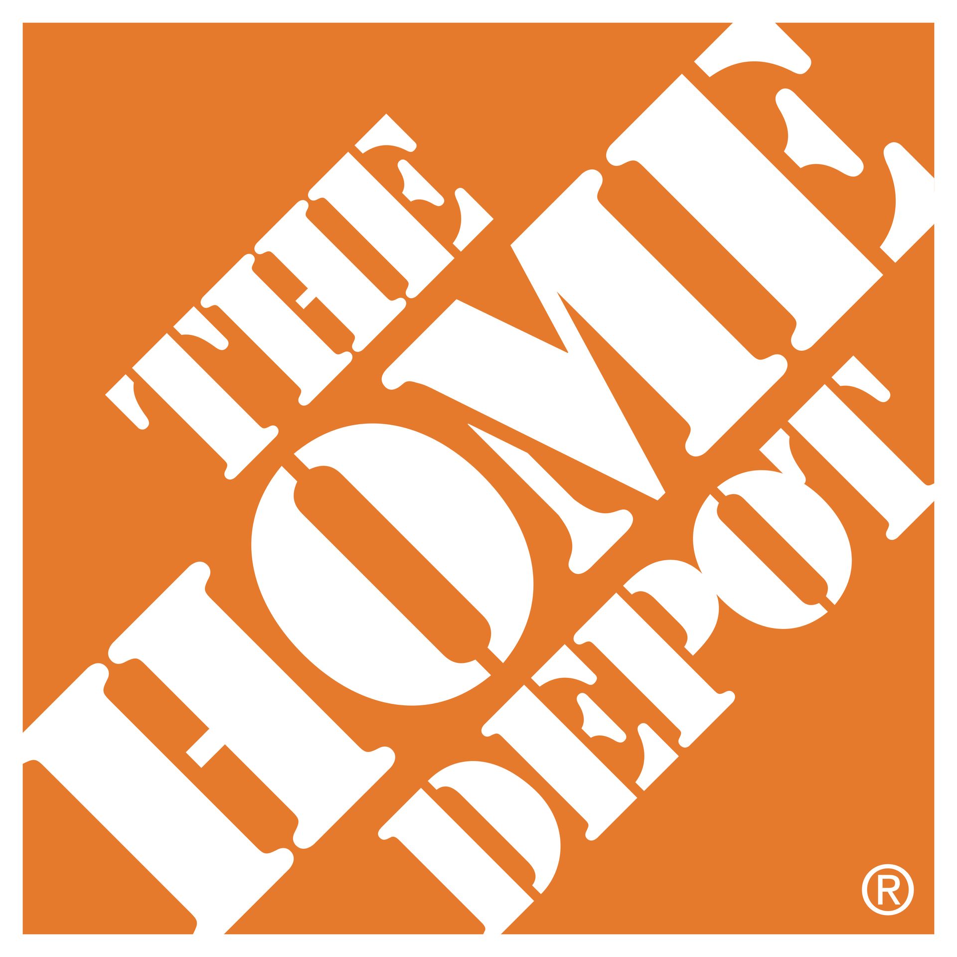 An orange and white logo for the home depot