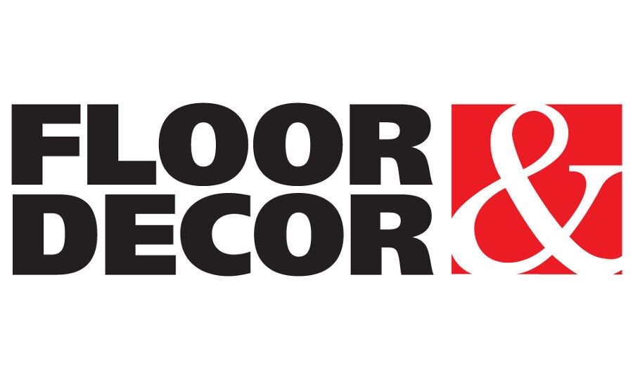 The logo for floor and decor is black and red.