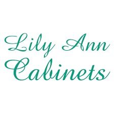 The logo for lily ann cabinets is green and white.