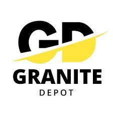 The granite depot logo is black and yellow with a yellow stripe.