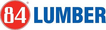 A blue and red logo for 84 lumber