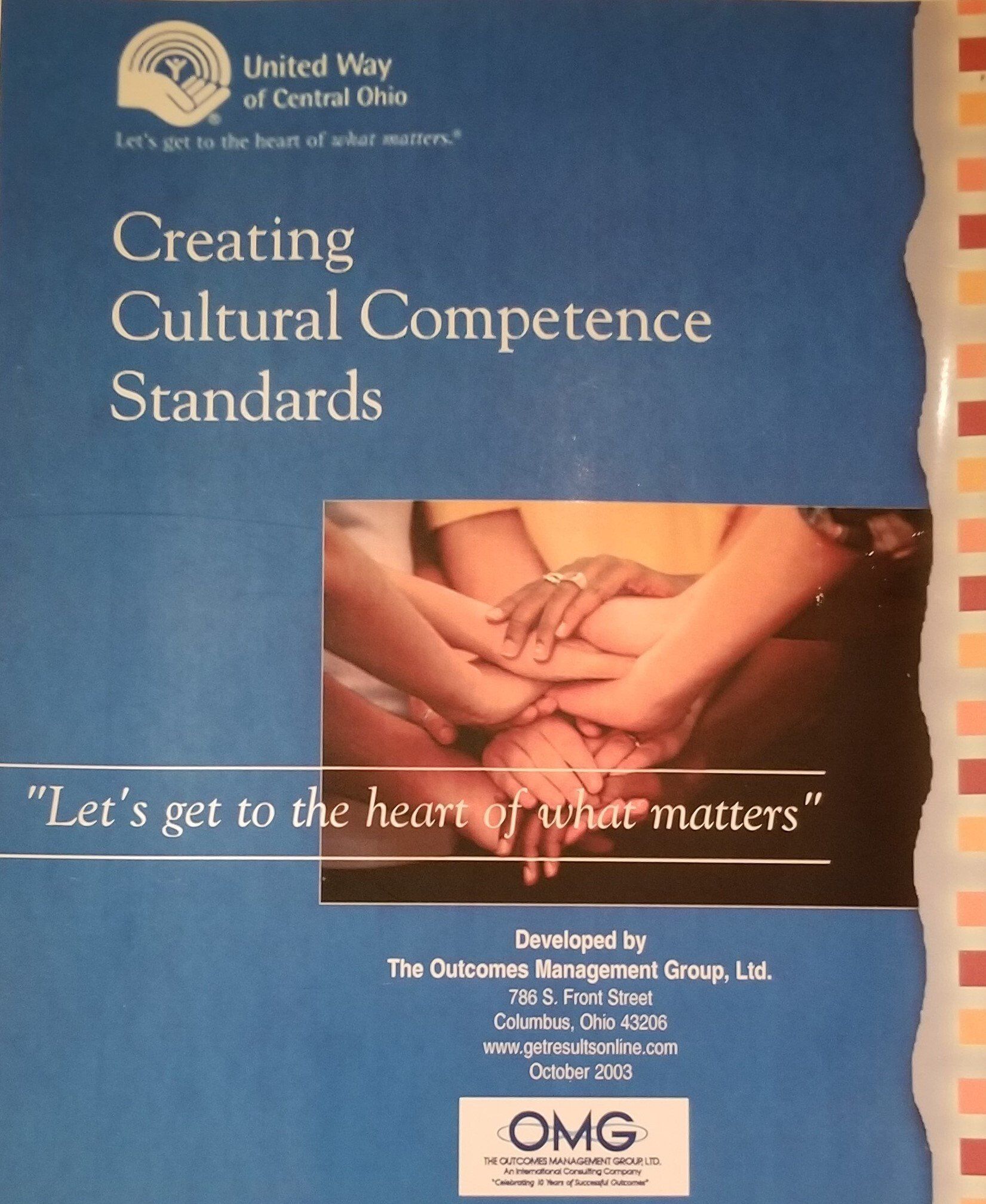 A blue book titled creating cultural competence standards