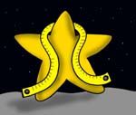 Yellow star with a measuring tape wrapped around it, on a night sky background.