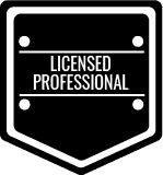 A black and white shield with the words `` licensed professional '' written on it.