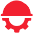 A red hard hat and a red gear on a white background.